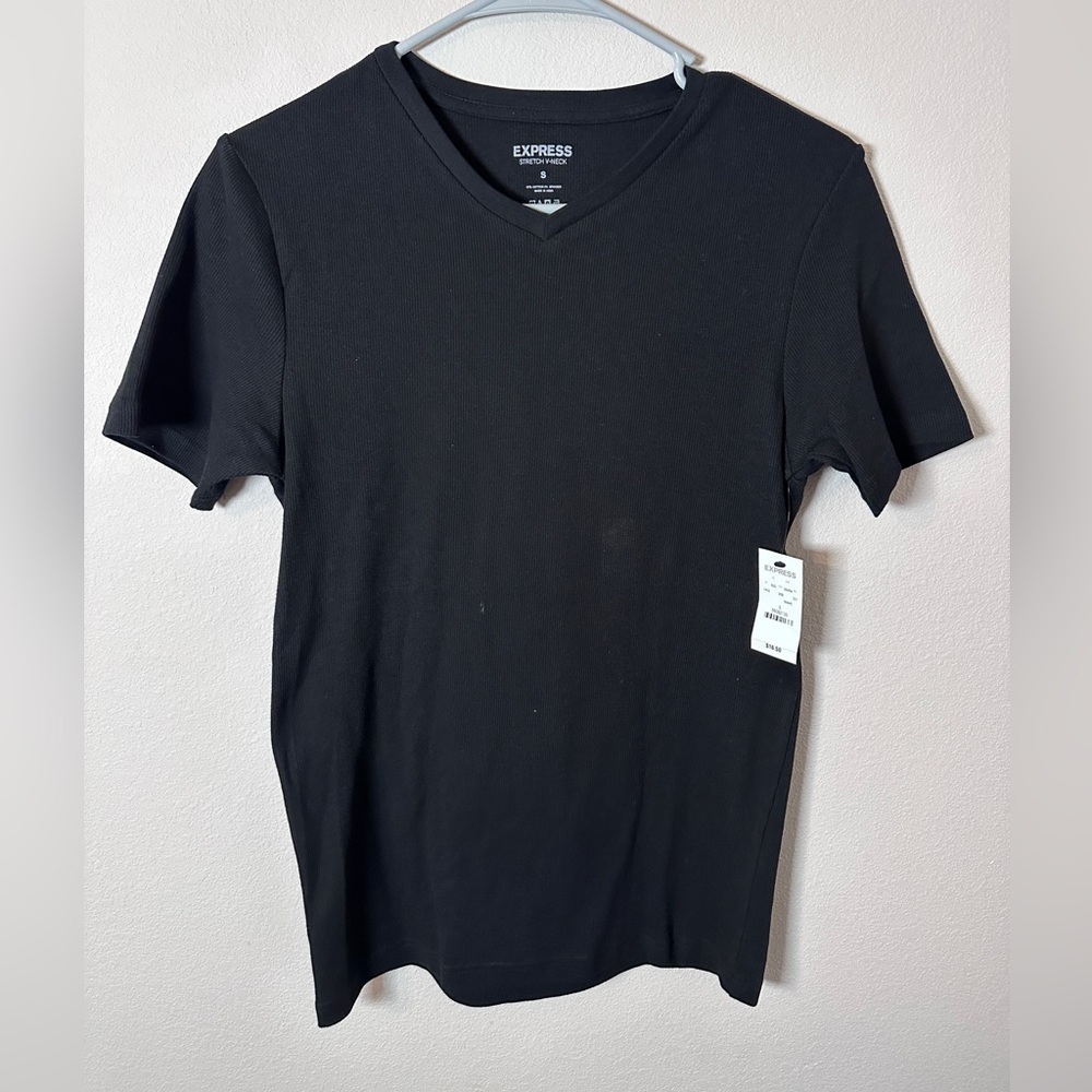 New Express Men's Classic ribbed Black V-Neck Tee size small